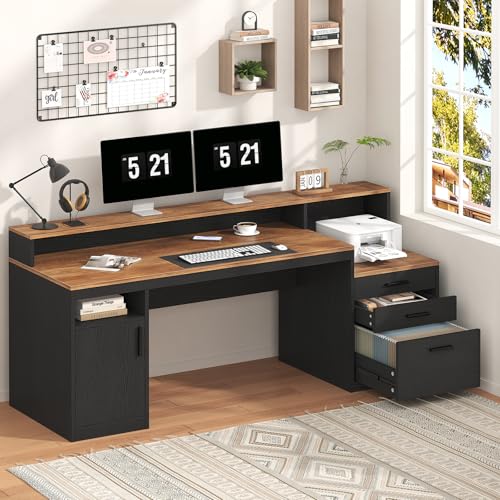 Computer Desk with 3 Drawers & Storage Shelves, view 4