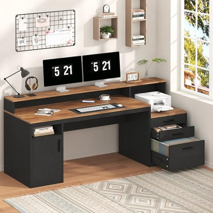 Computer Desk with 3 Drawers & Storage Shelves, view 4