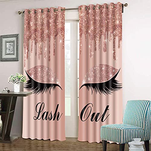 Unicorn Eyelash Print Curtain, Lash Out Pink Gold Drips (No Glitter No Sequin) Room Darkening Thermal Insulated Blackout Window Drapes for Living, Bedroom, 42"x 84", 2 Panels, CLLSSP771