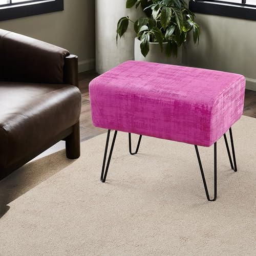 Raspberry Rose Fuzzy Velvet Ottoman, 19" Rectangular Foot Rest Stool for Living Room, Small Space Entryway Bench Shoes for Bedroom End of Bed, Decorative Makeup Stool for Adults