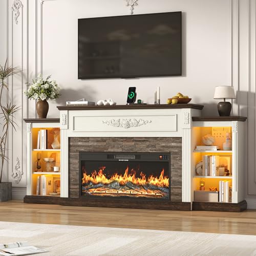 85" Electric Fireplace with Mantel, Antique White, view 2