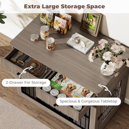 Dog Crate Furniture-Farmhouse Dog Kennel with Drawers, 40 Inch, view 4