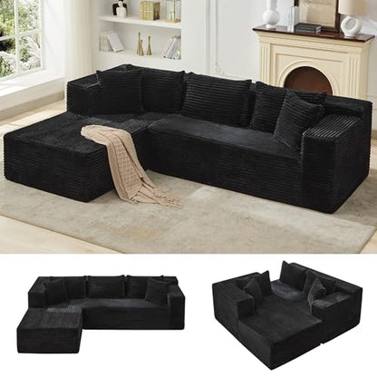 Modular Sectional Sofa Cloud Sectional Couch, 106" Comfy L Shaped Black Couches for Living Room,Oversized Sofa Sleeper with Deep Seat, No Assembly Required