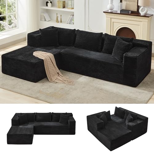 Modular Sectional Sofa Cloud Sectional Couch, 106" Comfy L Shaped Black Couches for Living Room,Oversized Sofa Sleeper with Deep Seat, No Assembly Required