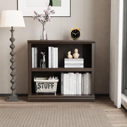 2-Shelf Bookcase Wooden Bookshelves 33in Wide Floor Standing Display Storage Shelves Oak Bookcase for Home Office, Living Room, Bed Room