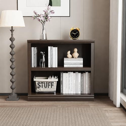 2-Shelf Bookcase Wooden Bookshelves 33in Wide Floor Standing Display Storage Shelves Oak Bookcase for Home Office, Living Room, Bed Room