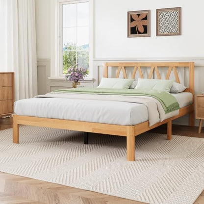 12 Inch Queen Bed Frame with Headboard Bed Frame Queen Size Solid Wooden Bed, view 2