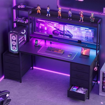55 Inch Computer Desk with 7 Drawers & Hutch, view 3