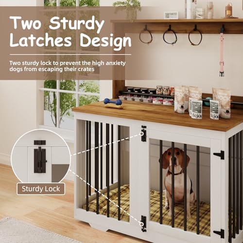 31'' Wooden Dog Crate Furniture with Storage Shelf & 4 Hooks, view 6