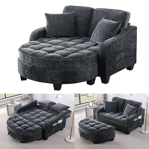 Chenille Tufted Loveseat Sofa and Ottoman Set, view 6
