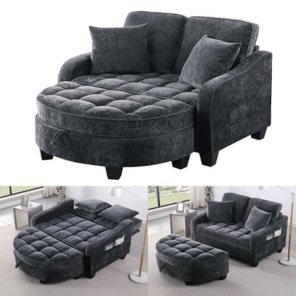 Chenille Tufted Loveseat Sofa and Ottoman Set, view 6