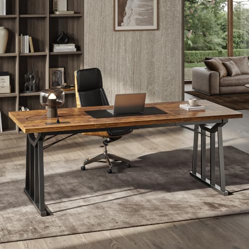 71'' Large Office Desk with Power Outlets, 25mm Thicker Desktop, view 3