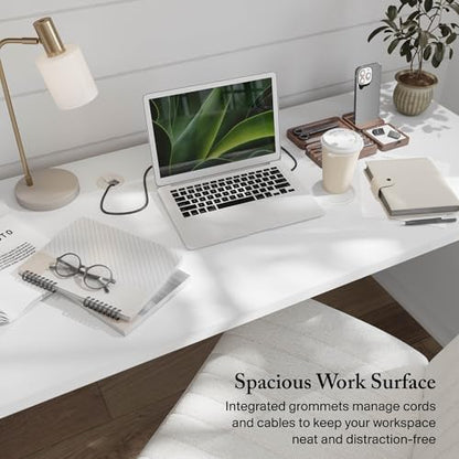 72-inch Home Office Desk with Drawers, Large Computer Table for Personal Workspace, Somerset Collection, White