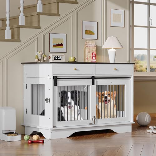47" Double Dog Crate Furniture, Dog Kennel for 2 Dogs w/Divider, view 8