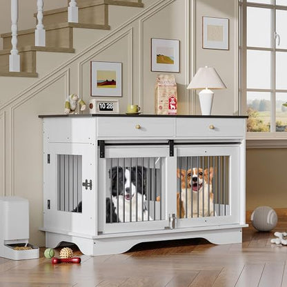 47" Double Dog Crate Furniture, Dog Kennel for 2 Dogs w/Divider, view 8