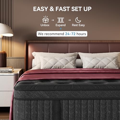 Queen Mattress, 14 Inch Springs Matress, Bed in a Box, Soft and Breathable, Pressure Relief & Motion Isolation, Medium Firm Feel