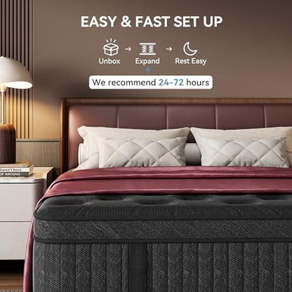 Queen Mattress, 14 Inch Springs Matress, Bed in a Box, Soft and Breathable, Pressure Relief & Motion Isolation, Medium Firm Feel