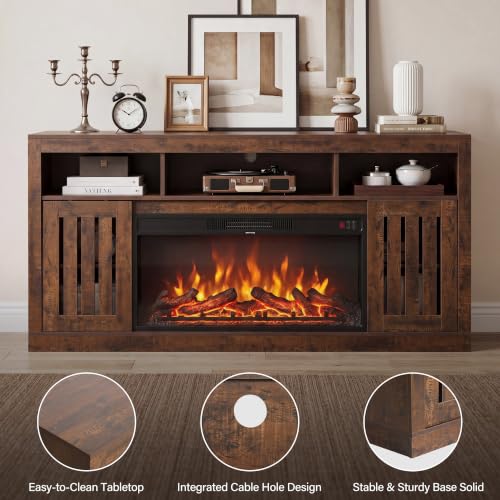 Farmhouse TV Stand with 36" Fireplace, Walnut, view 7