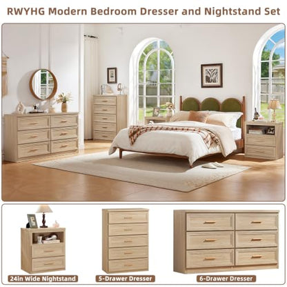 55.1" Wide Farmhouse 6 Drawers Dresser for Bedroom,Natural, view 6