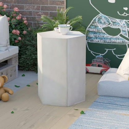 Concrete Accent Table, Hexagon Patio Side Table 14.5''Wx20''H, Modular Design Indoor Outdoor End Table, Light Grey