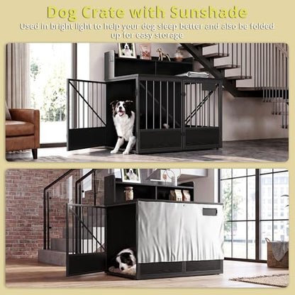 43.3" Dog Crate Furniture with Sunshade and Storage, view 4