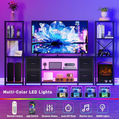 LED TV Stand Entertainment Center Bookshelf Combo with Charging Station, view 4