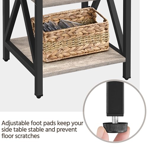 Yaheetech End Table Living Room, 3-Tier Side Table with Storage Shelves for Home Office, Industrial X Design Sofa Tables with Strong Metal Frame, Easy Assembly, Gray