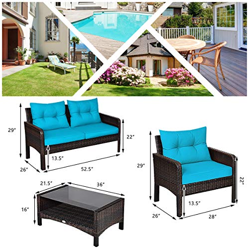 4-Piece Patio Furniture Set Outdoor Rattan Wicker Conversation Set with Coffee Table, Sectional Sofa Bistro Set with Cushions for Garden Poolside Backyard