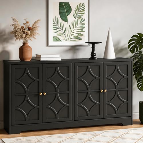 Sideboard Buffet Cabinet with Storage, 56" Modern Sideboard with 4 Carved Doors, view 2