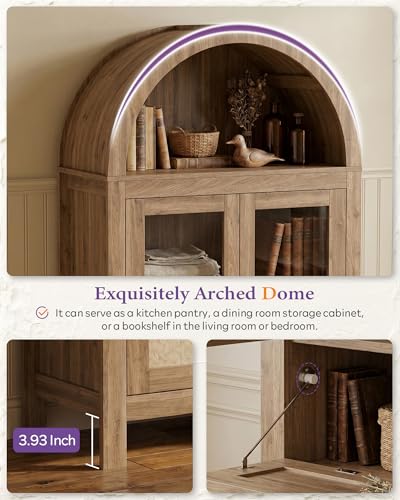 71'' Arched Pantry Cabinet with Glass Door for Kitchen Dining Room, view 4