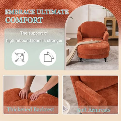 59.8” Chaise Lounge Chair Indoor, Oversized Reading Armchair, Orange, view 6