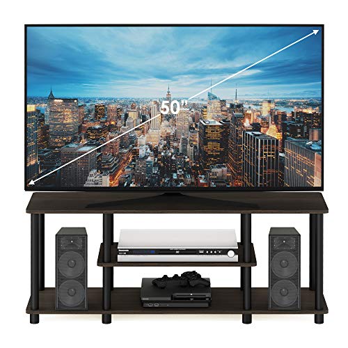 Turn-N-Tube No Tools 3D 3-Tier Entertainment TV Stand up to 50 inch TV, Round Tubes, Dark Brown / Black | for TV up to 50 Inch, Open Frame Rectangular Entertainment Center with Storage Shelf, TV Console, for Living Room, Bedroom