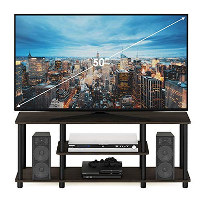 Turn-N-Tube No Tools 3D 3-Tier Entertainment TV Stand up to 50 inch TV, Round Tubes, Dark Brown / Black | for TV up to 50 Inch, Open Frame Rectangular Entertainment Center with Storage Shelf, TV Console, for Living Room, Bedroom