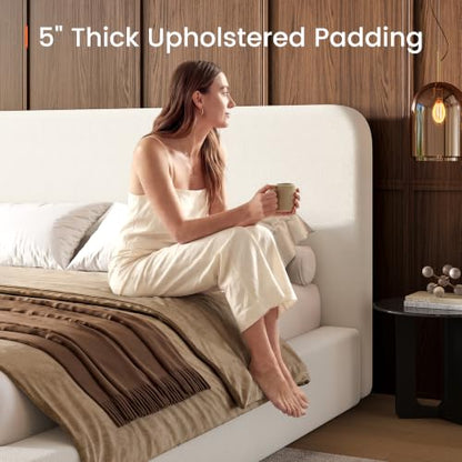 Queen Upholstered Platform Bed Frame with Padded Headboard, view 4