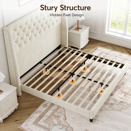 Queen Upholstered Bed Frame, 55.4'' Tall Headboard with Wingback, view 8