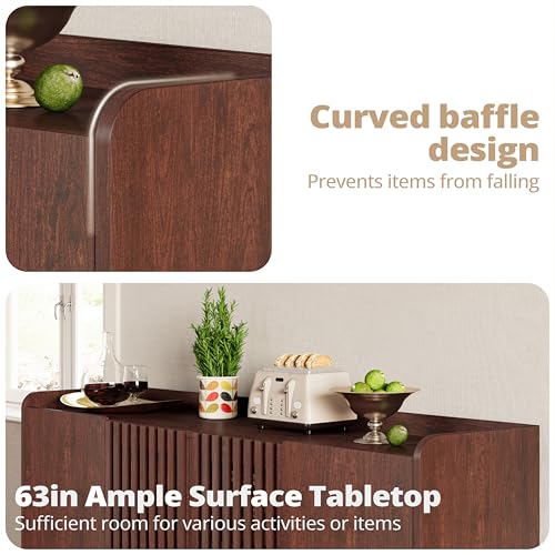 Storage Cabinet with Grille Doors, Natural Red Walnut | 2 Adjustable Shelves