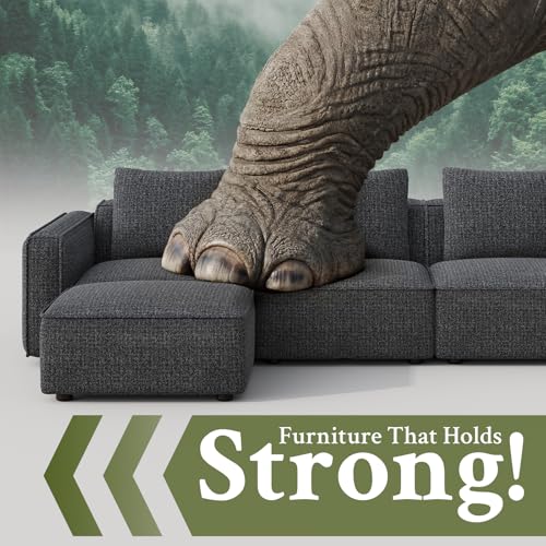 103" Sectional Couch, Locked-in Modular Sectional Sofa, Wood Frame Couches for Living Room, 22" Deep Seat L Shaped Couch with Ottoman Chenille Cloud Sofa Tool-Free Setup Sofas for Living Room
