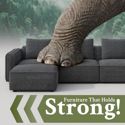 103" Sectional Couch, Locked-in Modular Sectional Sofa, Wood Frame Couches for Living Room, 22" Deep Seat L Shaped Couch with Ottoman Chenille Cloud Sofa Tool-Free Setup Sofas for Living Room