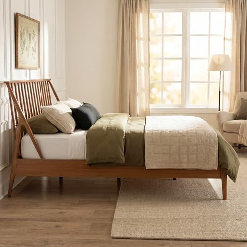 Queen Size Solid Bamboo Wood Spindle Platform Bed with 46.5" Tall Headboard, view 6