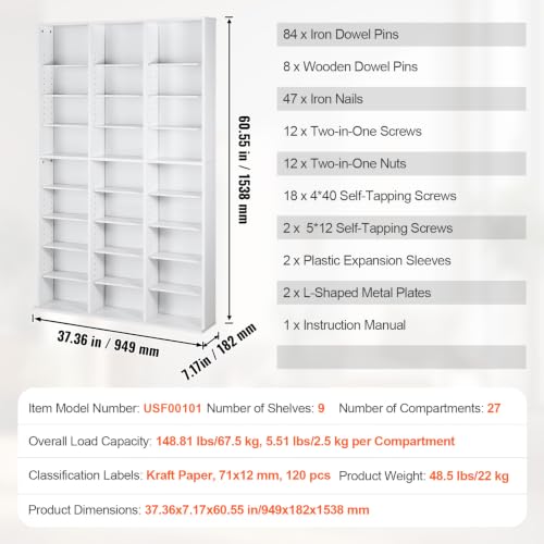 Media Storage Cabinet, 9-Layer DVD Shelf, Adjustable CD Shelves 27 Compartments, view 4