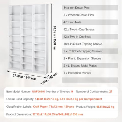 Media Storage Cabinet, 9-Layer DVD Shelf, Adjustable CD Shelves 27 Compartments, view 4