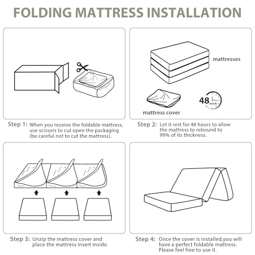Tri Fold Memory Foam Foldable Mattress Twin, 3 inch Folding Mattress for Guest Sleep. Portable Trifold Mat with Removable Washable Cover, Floor Sleeping Mat for Adult and Kid