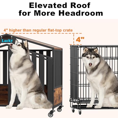 48" Dog Crate on Lockable Wheels, Large Dogs Cage with Name Tag, view 3