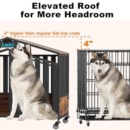 48" Dog Crate on Lockable Wheels, Large Dogs Cage with Name Tag, view 3