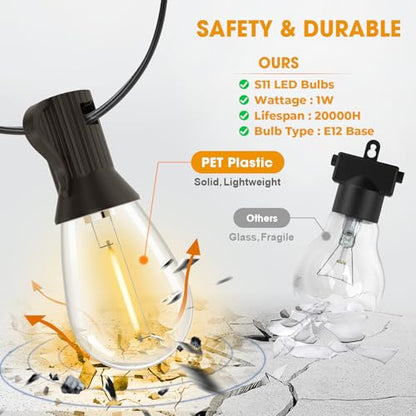 50FT LED Outdoor String Lights with 16 Shatterproof Waterproof Replaceable Bulbs, view 3