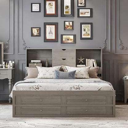 King Size Bed Frame with Storage Headboard and 8 Drawers, view 4