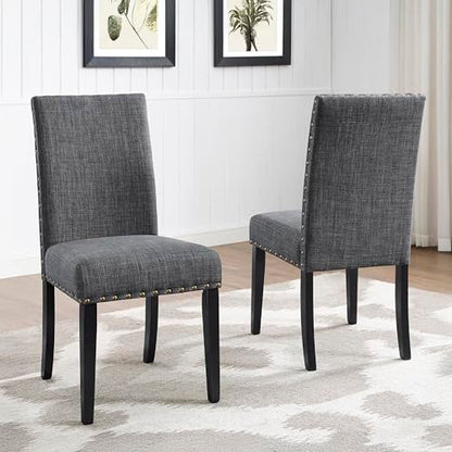 Biony Gray Fabric Dining Chairs with Nailhead Trim, Pack of 2