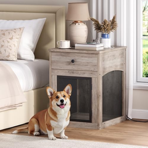 Dog Crate Furniture, Dog Kennel with Drawer and Charging Station, view 2