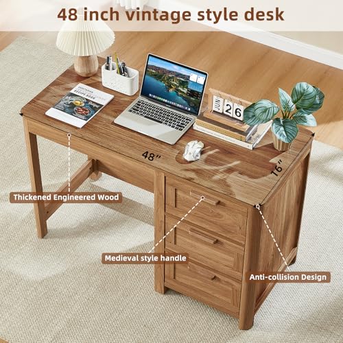 48-Inch Farmhouse Home Office Desk with 3 Drawers,Brown, view 5