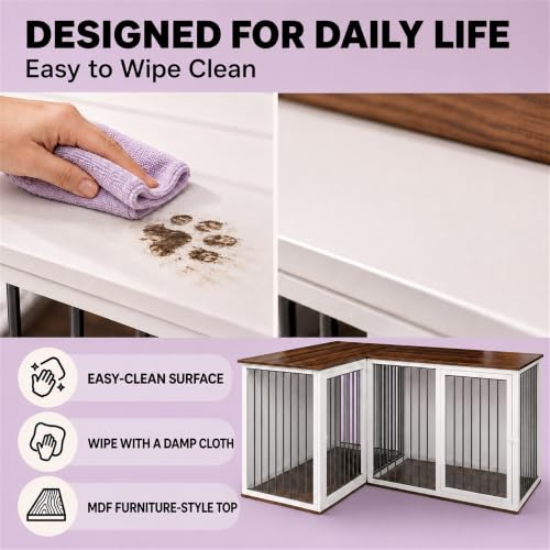 79.1 in L-Shaped Double Dog Crate Furniture for 2 Dogs, White, view 7
